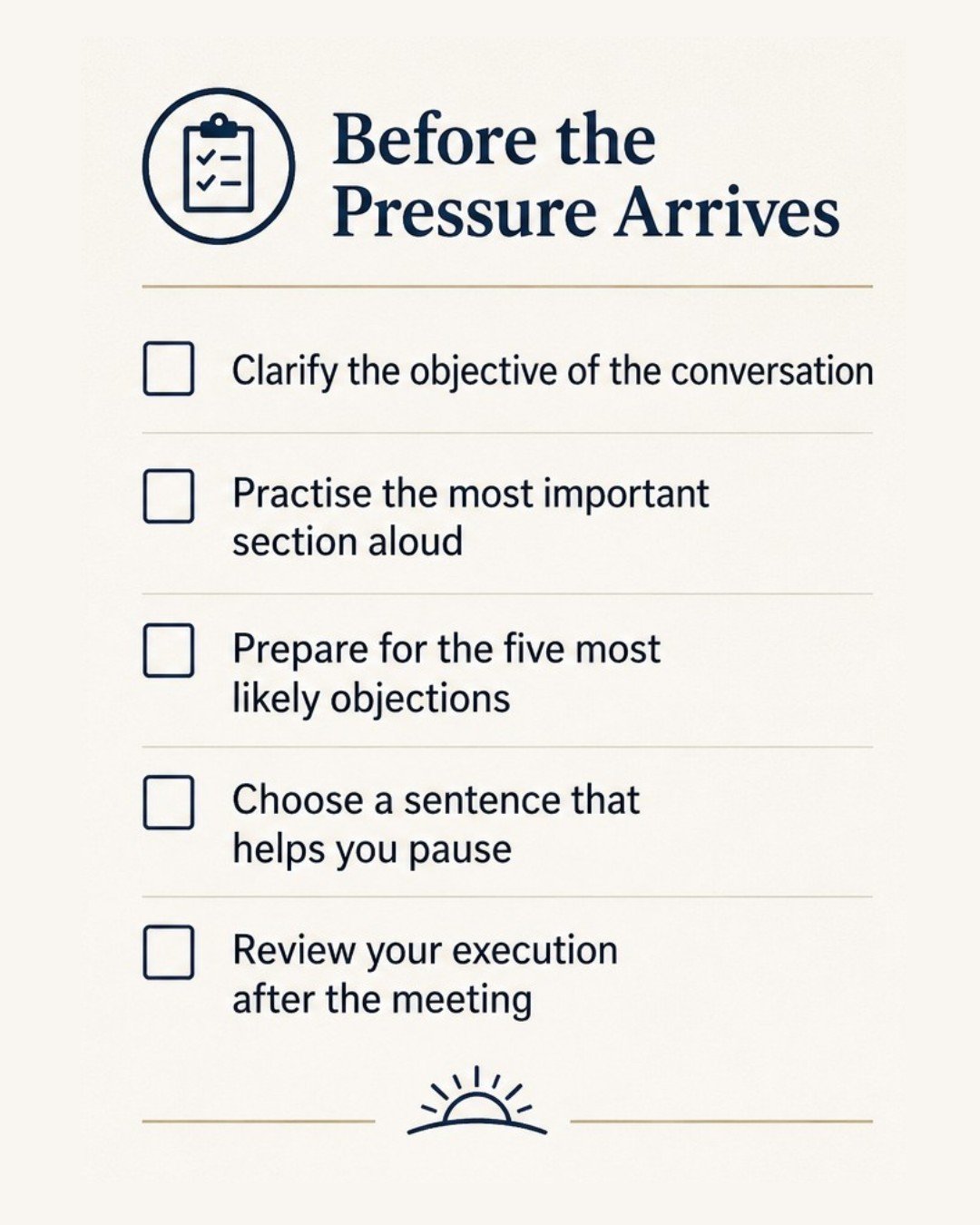 Preparation checklist for performing under pressure